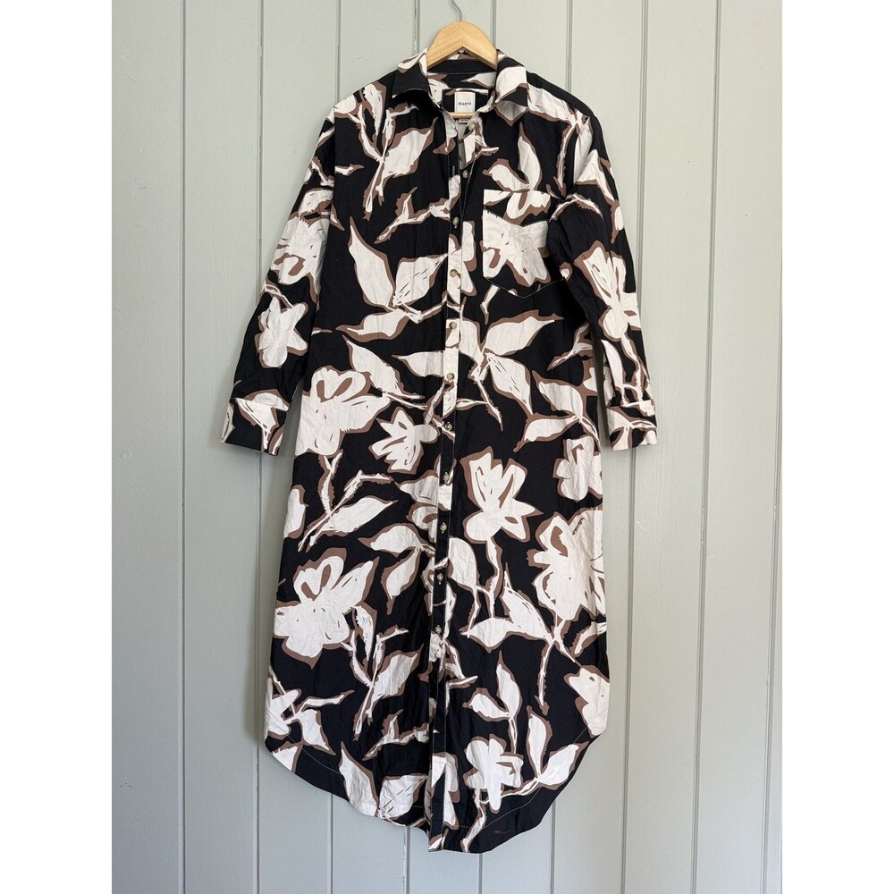 Anthropologie Maeve Soren Long Sleeve Shirt Dress S Small 100% Cotton